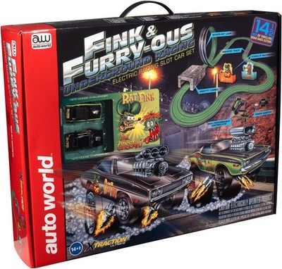 AUTO WORLD RAT FINK & FURRYOUS SLOT CAR TRACK SET ELECTRIC RACING