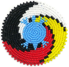 Handmade Beaded Rosette Medallion Patch Applique Native American Style