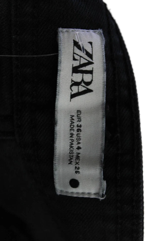Zara Unisex Cropped Black Cotton Blend Button Pants Size 4 - Image 4 of 4