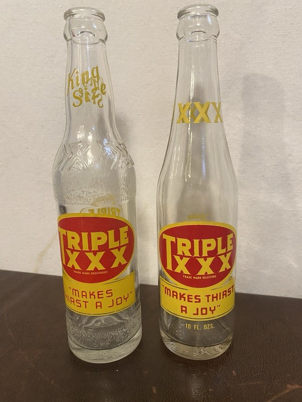 2 Rare Antique Triple XXX Empty 10 Fl Oz Bottles FANTASTIC CONDITION Embossed
