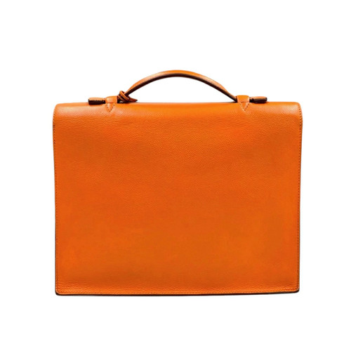 Hermes Kelly Depeches 27 Veau Epsom leather orange silver hardware business bag