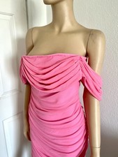 Fashion Nova Pink Ruched Off Shoulder Mesh Lined Bodycon Midi Dress XL Zip