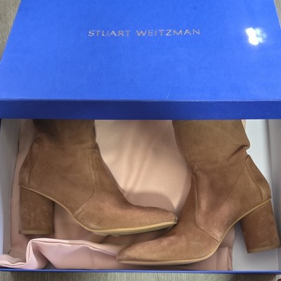Stuart Weitzman Margot 75 Camel Suede Mid-Calf Riding Boots 8.5 US/39 EU