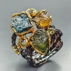 Rough jewelry Art Natural Tourmaline Ring 925 Sterling Silver Size 7 /R469502