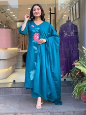 Blue Salwar Kameez Readymade Stitched For Women, Indian Designer Palazzo Kurta