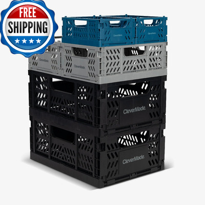 CleverMade Collapsible Mini Crates 6 Pack Storage Bins 3 Sizes Stackable