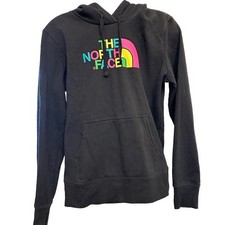 The North Face Hoodie Womens Black Sweatshirt Pullover Rainbow Logo Small