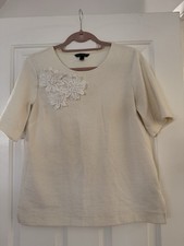 Banana Republic Ivory Floral Appliqu  Short Sleeve Blouse Round Neck M