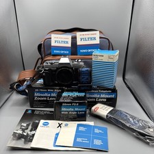 Minolta X-370 Silver SLR 35mm Film Camera w/ Accessories Tested See Pics