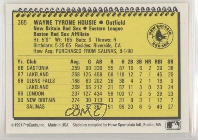 1991 ProCards Minor League Wayne Housie #365 - Image 2 of 2