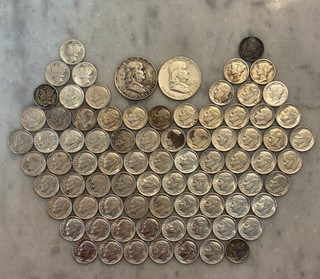 $10 Face Value 90% Silver Franklin Half Dollar Mercury and Roosevelt Dime