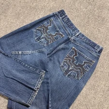 Vintage Don Jeans Men's 36x29 Wide Leg Light Wash Embroidered Baggy Skater Y2K