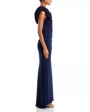 Elegant Navy One-Shoulder Evening Gown Size 4 Brand Aqua Blue Formal Dress NWT