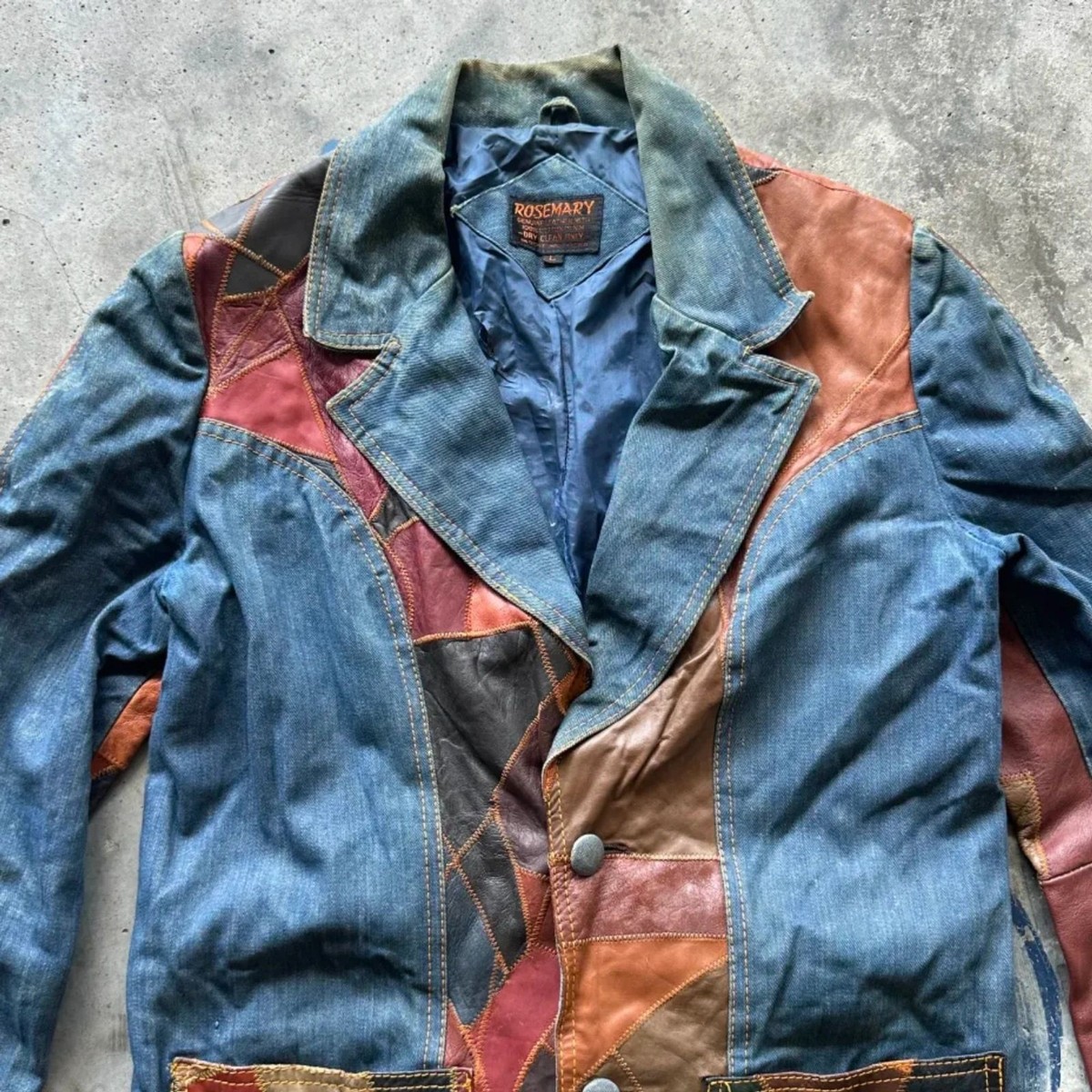 Vintage 70s Rosemary Patchwork Leather Denim Jacket Size Large | eBay Vintage 70s Rosemary Patchwork Leather Denim Jacket Size Large | eBay