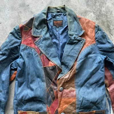 Vintage 70s Rosemary Patchwork Leather Denim Jacket Size Large | eBay