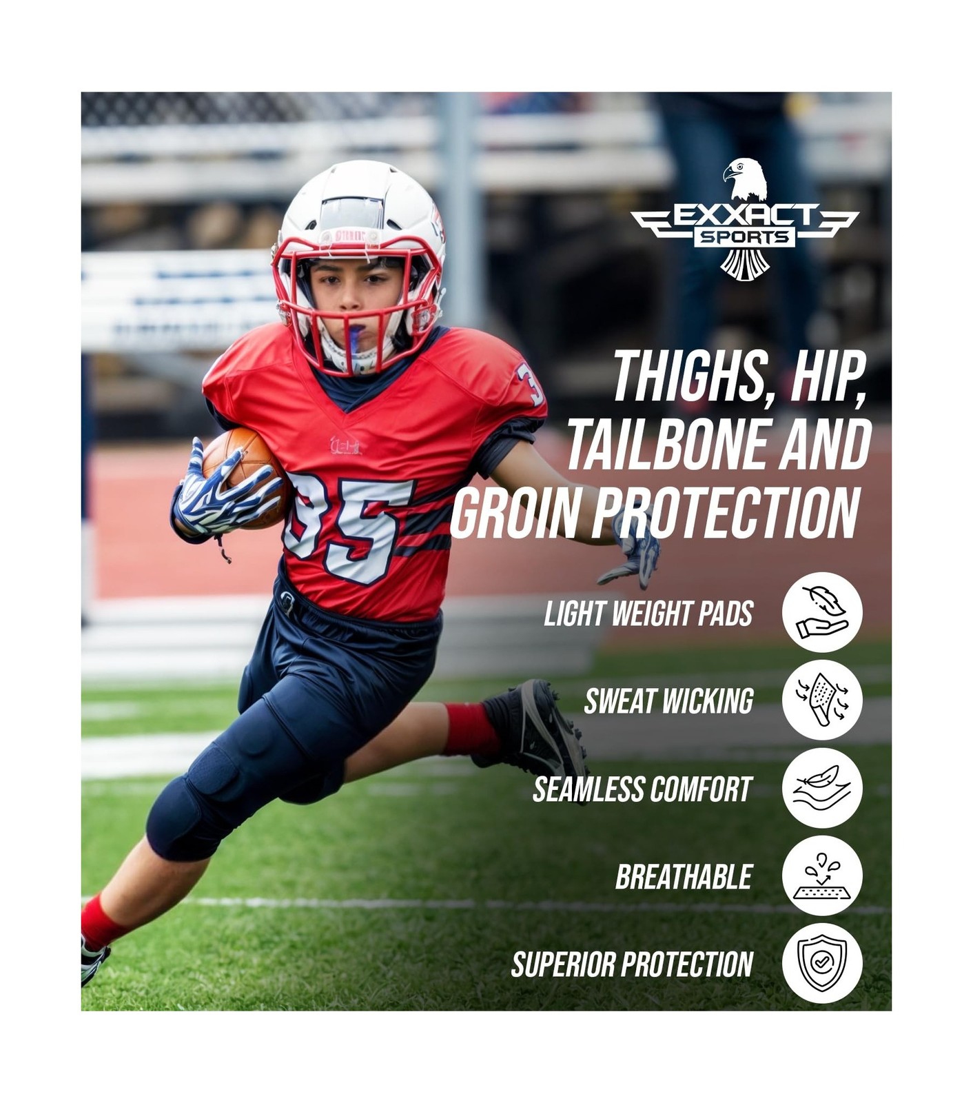 Exxact Sports Rebel 5-Pad Youth Football Girdle with Cup Pocket, Lightweight ...