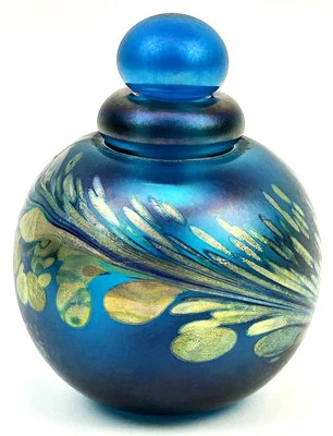 SUSAN MUELLER MAYTUM STUDIO IRIDESCENT OIL SPOT FEATHER SIGNED PERFUME BOTTLE - Picture 1 of 12