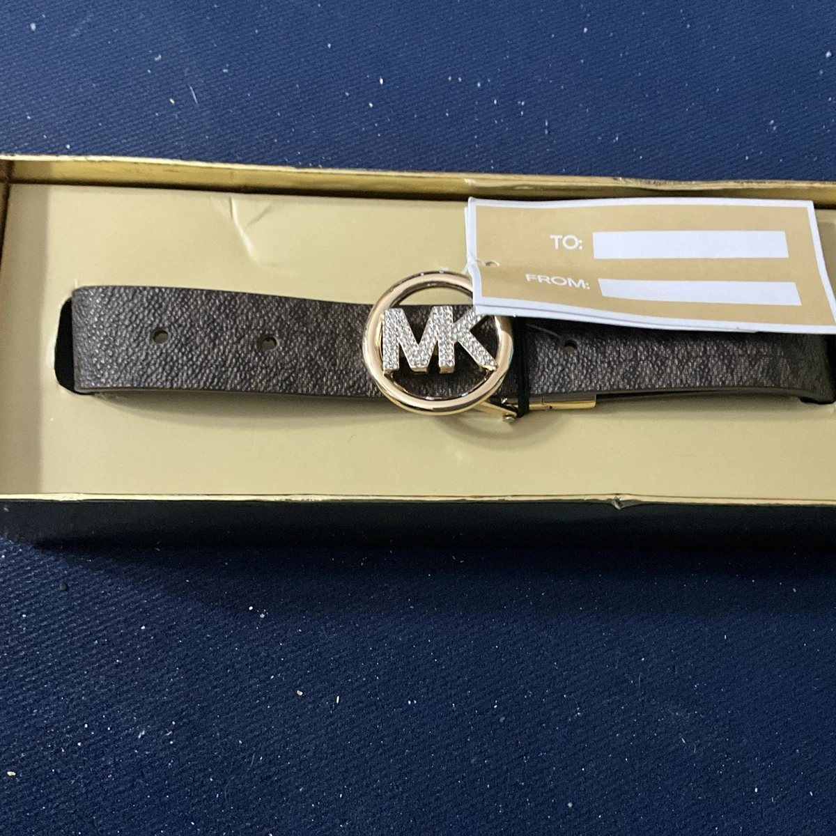 Michael Kors Womens Skinny Leather Belt L Luggage Brown Gold Oval Buckle NWT Michael Kors Women main image 2
