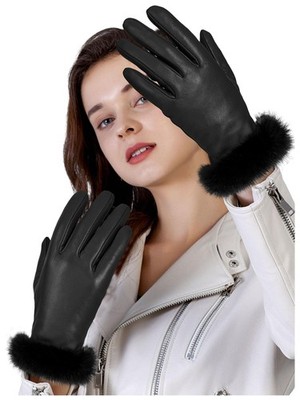 Womens Chrome-Free Genuine Leather Gloves with Fur Cuff Touchscreen Winter Wa...