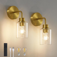 Battery Operated Wall Sconce Set of Two - Dimmable Wireless Sconces Set of 2 wit