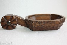 Vintage Hand Carved Rustic Russian Wooden Spoon Kovsh Bowl Cup Kvas Water Rare