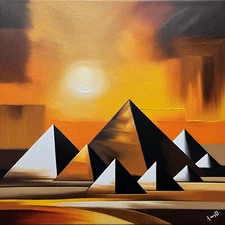 Amy Diab - Eternal Radiance The Majestic Pyramids at Dusk (2023) Signed- 17"x22"