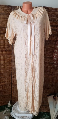 Vintage Victorian Goth Ecru Lace Beige Robe Piegnoir Lingerie Sz M/L Costume - Picture 2 of 7