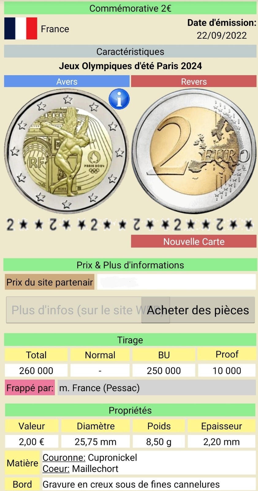 2 Euro - Fr - France - 2022 - Paris Jeux Olympiques - BU