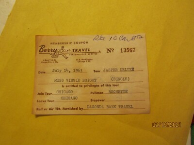 Vintage 1963 Berry Travel Membership Coupon Pullman Zugreise nach Jasper, Kanada