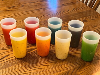 Fire King Glamalite MCM Atomic rubber coated glittered milk glass tumblers - 8