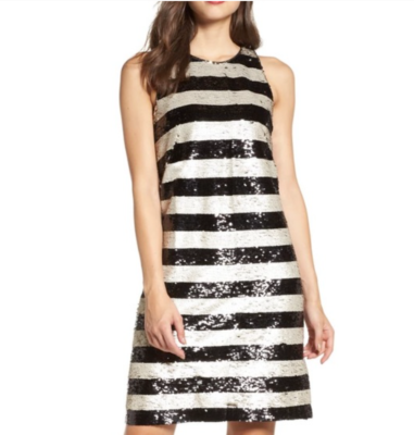ELIZA J Sequin Striped Shift Cocktail Dress Gold Black Reversible Sequin 8  NWOT | eBay