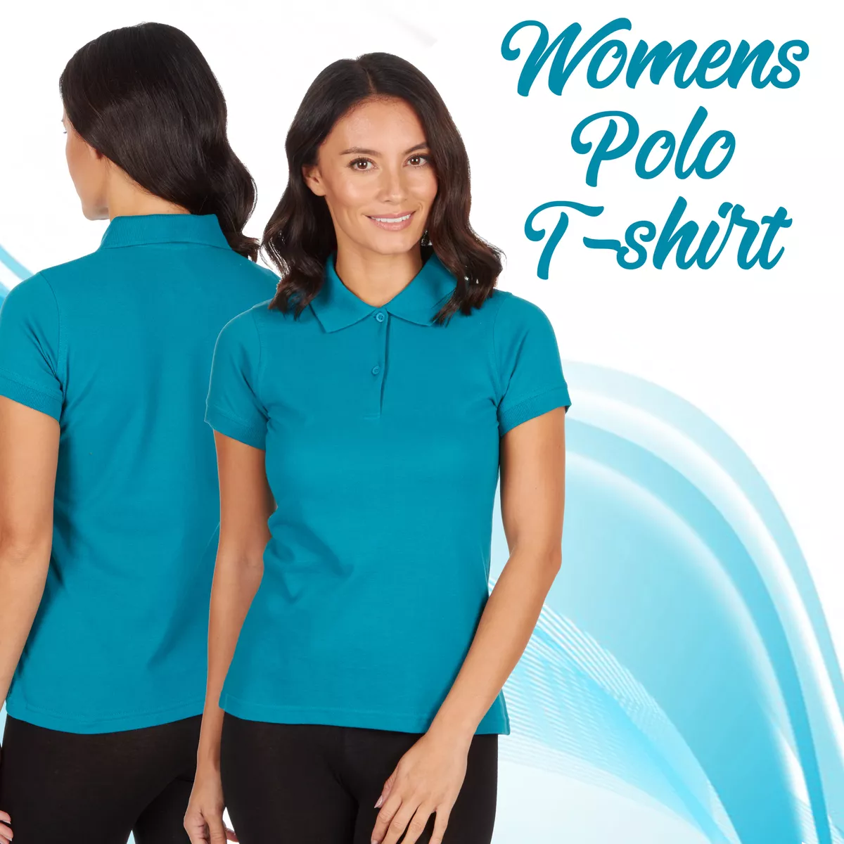 Ladies Polo Shirt 100% Cotton Fitted Plain Casual T-shirt Top Workwear  Turquoise