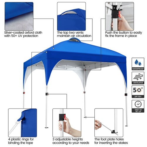 Pop Up Canopy Tent, 8x8ft Portable Instant Adjustable Canopy with Wheeled Bag - Picture 11 of 13