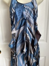 Banana Republic Dress 100% Silk Ruffled Bodice Swirly Pattern Sleeveless sz Sm
