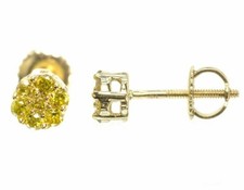1/4 CT Round Canary Simulated Diamond Cluster Stud Earrings Yellow Gold Plated