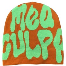 2023 Y2K Orange MEA CULPA Beanie Green Beanies Soft Warm Winter Hat Skull Cap