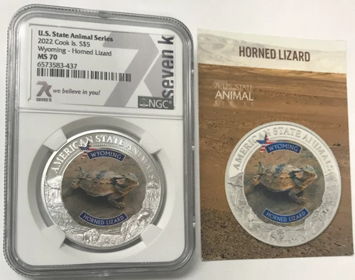 2022 Cook Islands 1oz .999 Silver - Wyoming Horned Lizard - NGC MS70