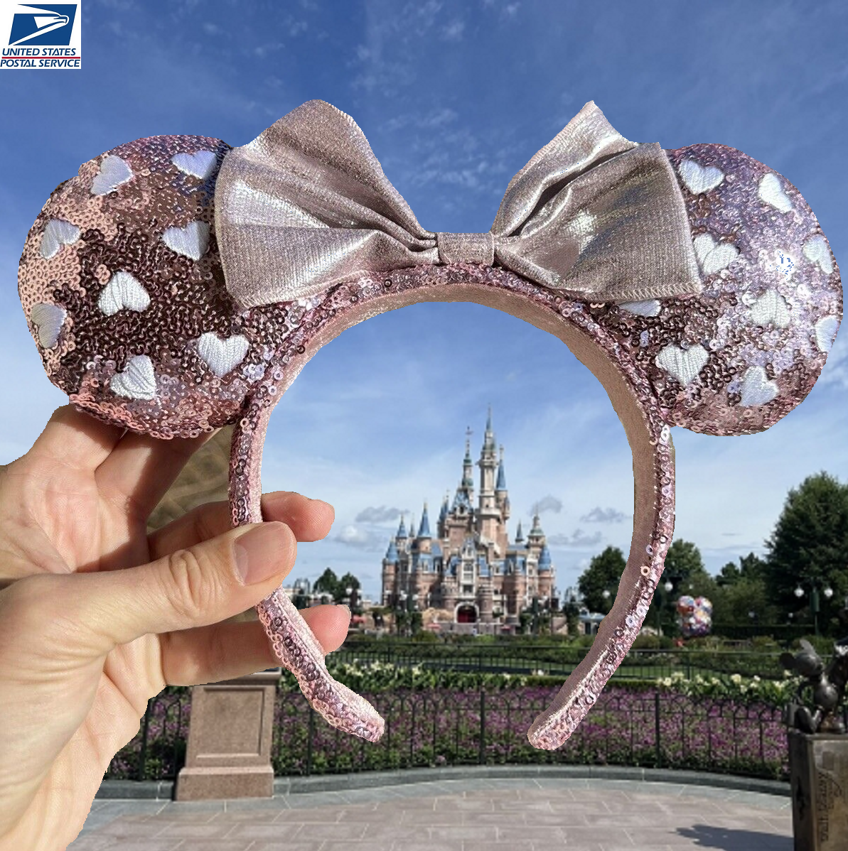 White Heart Pink Sequin Party Disney Parks Resort Bow Minnie  display picture 2