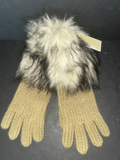 NEW Michael Kors Faux Fur Trim Knit Gloves Coyote Tan 534248 Natcam NWT 48 MSRP