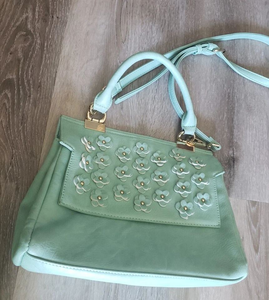 Bolso de mano Nila Anthony verde menta asa superior correa para el hombro flores cartera solapa Foto 2 de 4