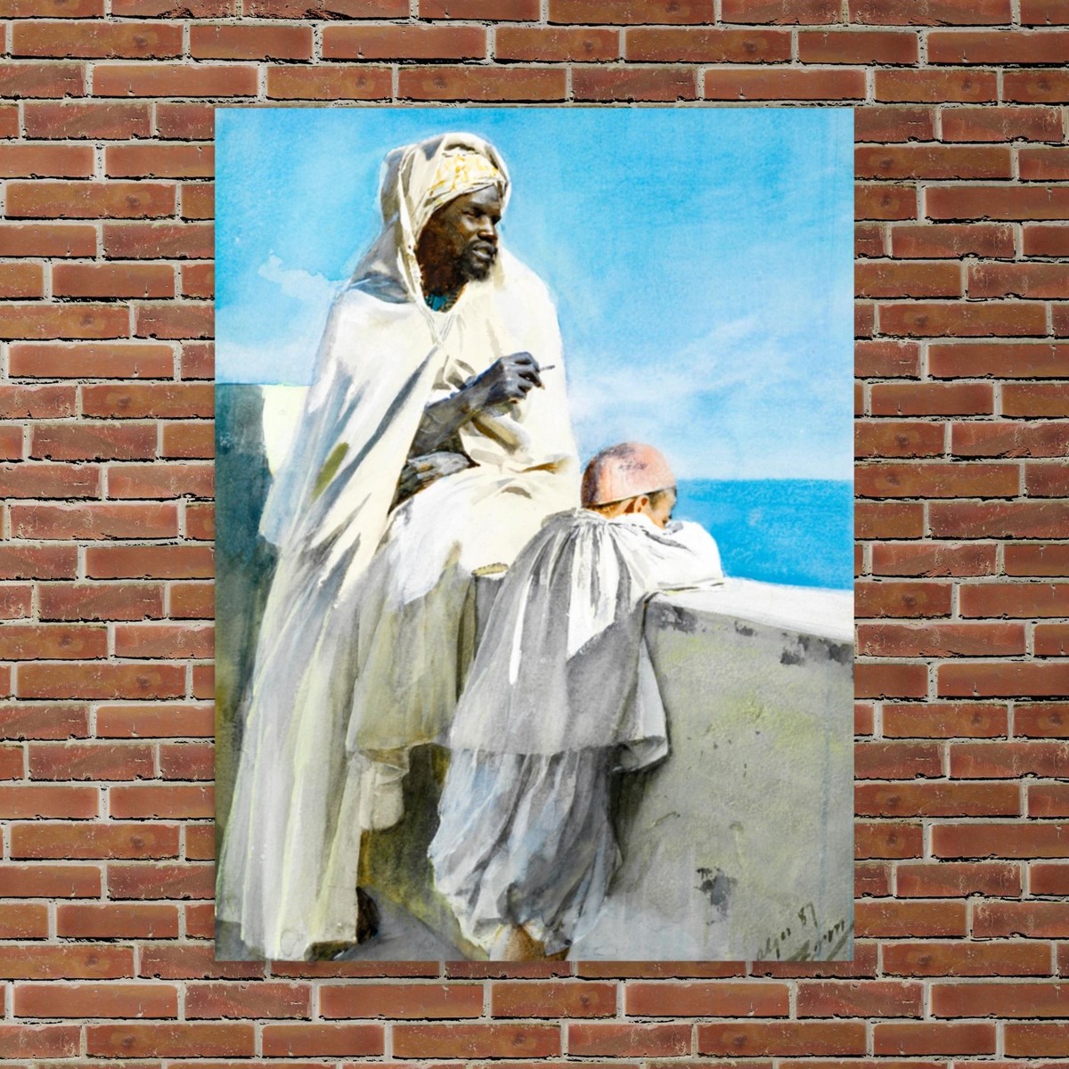 Fine Art Print - A Man and Boy Looking Across the Bay of Algiers