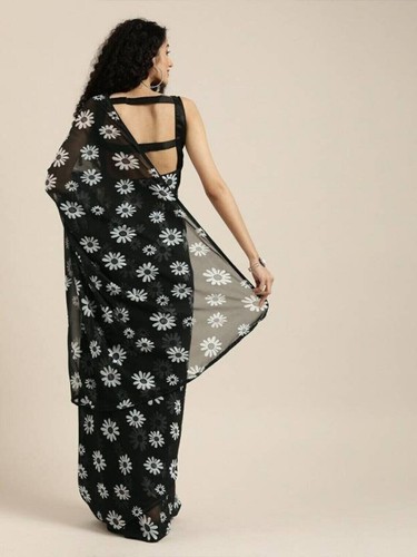 Printed Bollywood Chiffon Saree - Picture 4 of 4