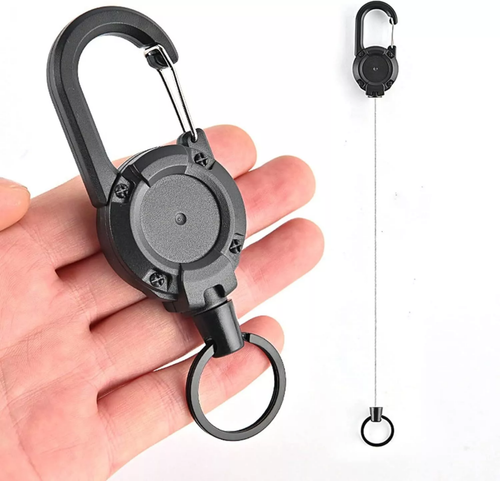 Heavy Duty Retractable Carabiner Car Key Chain Badge Holder Steel Cord Keychain - Picture 10 of 15