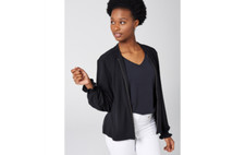 H By Halston French Terry Bomber Jacket With Smocking Detail Medium Black New