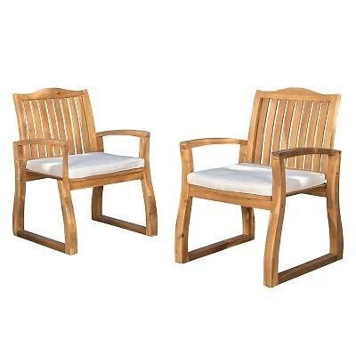 Della 2pk Acacia Wood Dining Chairs Teak Rustic Metal