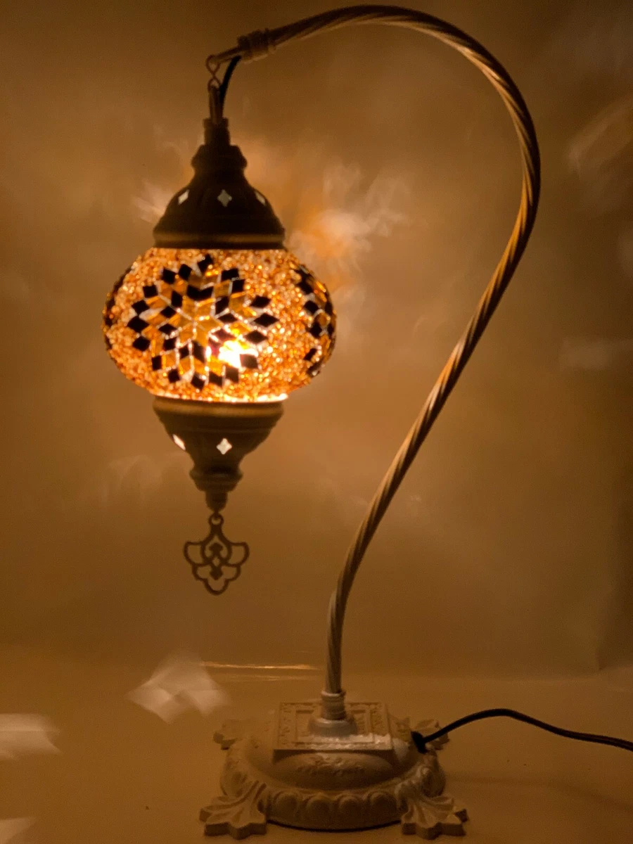Turkish Moroccan Mosaic White Stand Lamp Tiffany Glass Desk Table