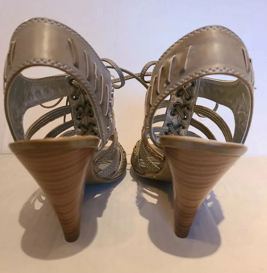 Sandalias Lane Bryant de tacón alto con cordones estilo gladiador 8W tostado 785400 Foto 4 de 4