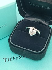 Tiffany & Co. 18K 18Ct White Gold Diamond Heart Dangle Ring L 1/2UK, 6 US, 52 EU