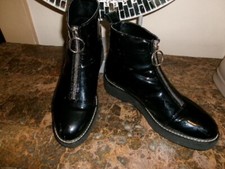 Zara Woman Black Patent Leather Zip Front Booties size 38/7.5
