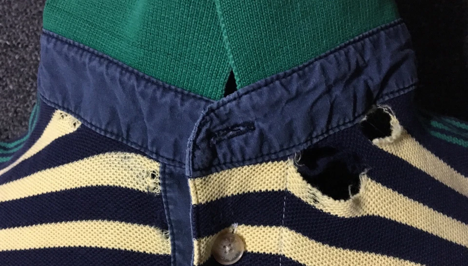 Vtg 90s Striped Colorblock Distressed Polo Shirt M Boxy Vaporwave Grunge Sailing - Image 3 of 4